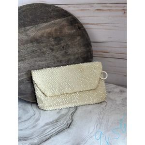 Vintage Early 1900's Antique white beaded purse / wristlet